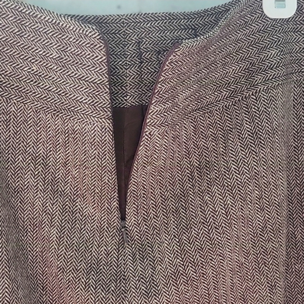 Tory Burch Brown Wool Herringbone Pencil Skirt 8 Leather Buckle - Picture 6 of 8